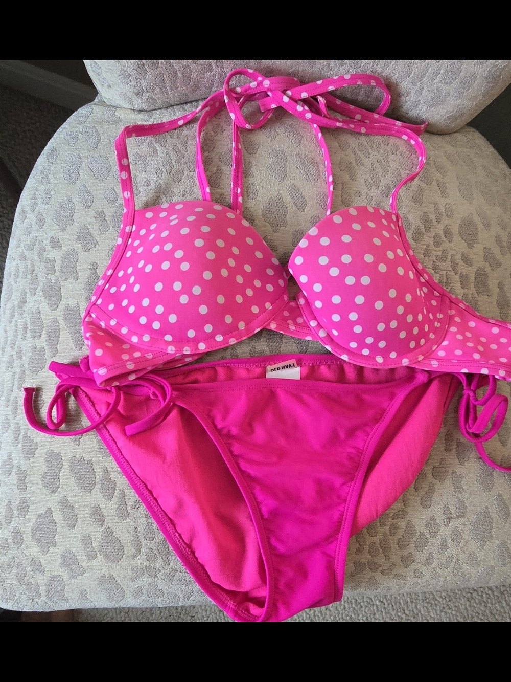 Old Navy Bright Hot Pink Polka Dot Bikini Set, Top M, Bottom S